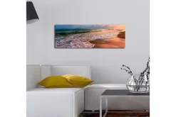 Lerretsbilde med LED-belysning 30x90 cm - Vakker strand med solnedgang og myke bølger