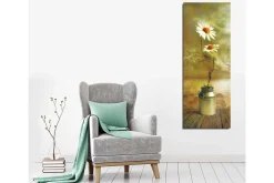 Lerretsbilde 30x80 cm - To tusenfryd i en melkekanne