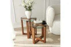 Avlastningsbord|Sofabord-Liepene Settbord 50x40x50 cm Rundt Brun