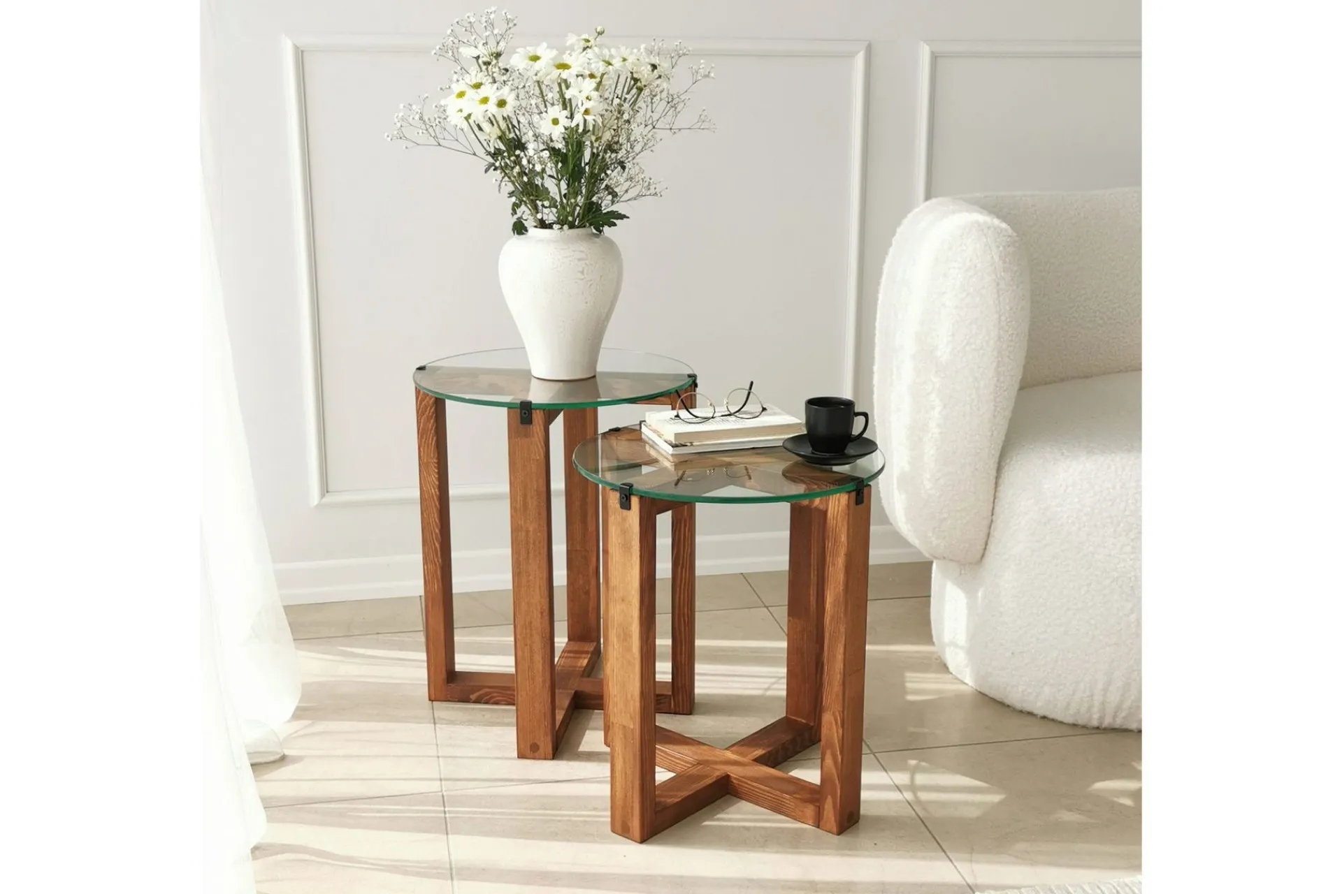 Avlastningsbord|Sofabord-Liepene Settbord 50x40x50 cm Rundt Brun