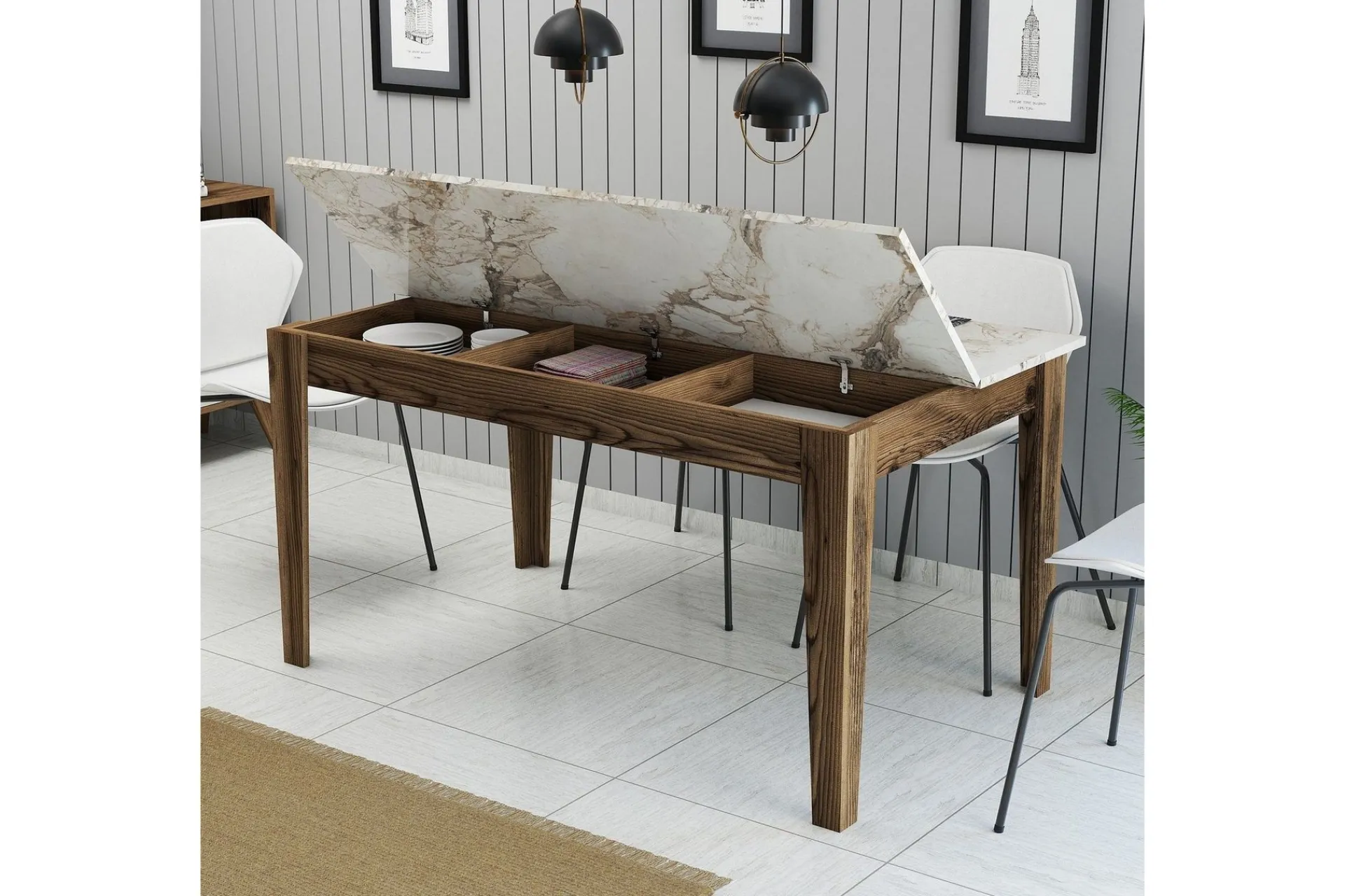 Spisebord & Kjøkkenbord-Lissione Spisebord 145x88 cm Brun/Hvit Brun/Grå
