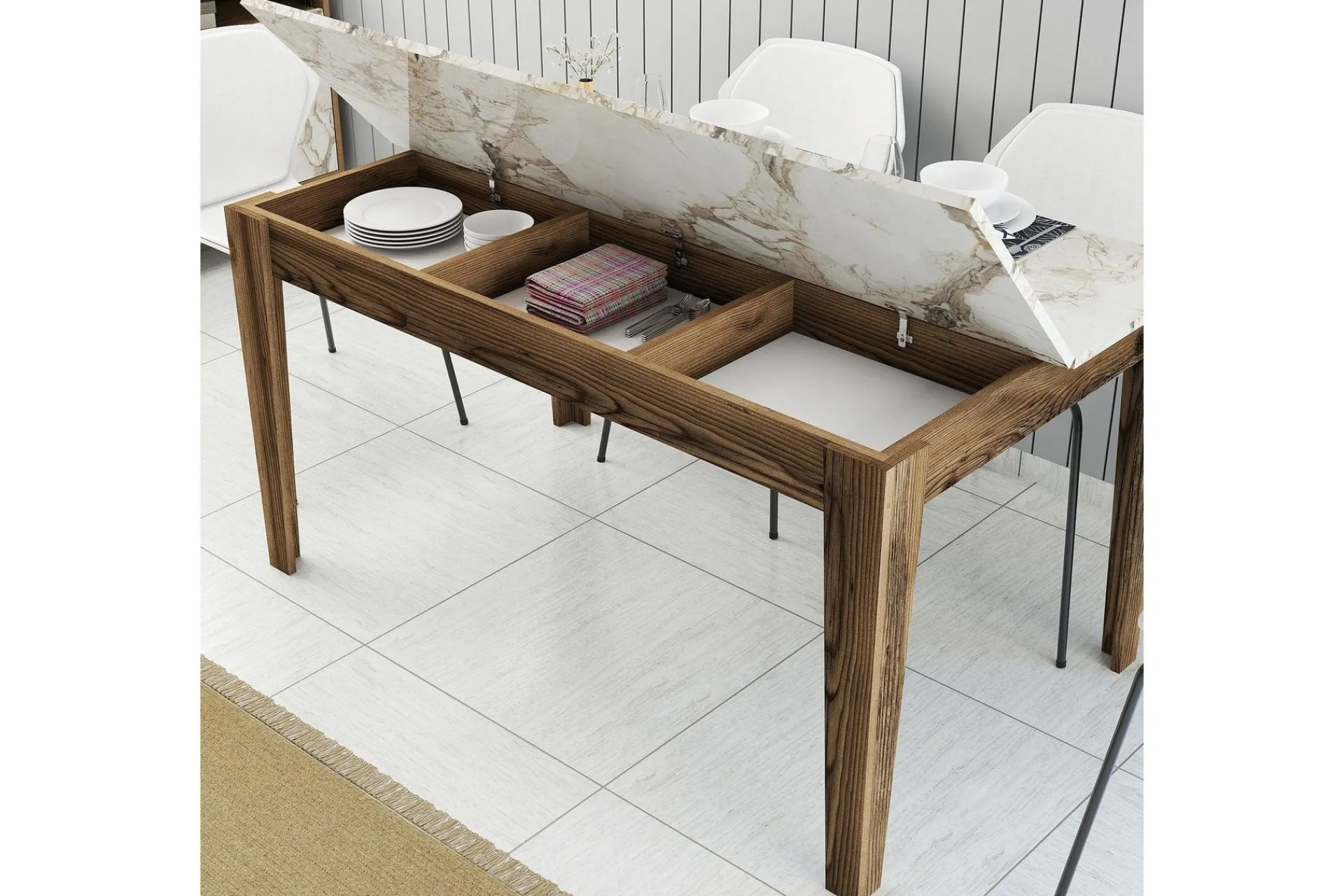 Spisebord & Kjøkkenbord-Lissione Spisebord 145x88 cm Brun/Hvit Brun/Grå