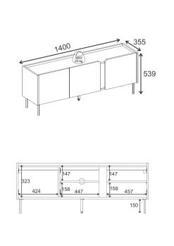 Tv-Benk & Mediabenk-Lomar TV-benk 140x53,9x35,5 cm Sandstein og naturlig eik