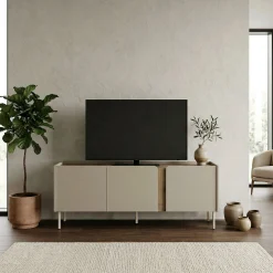 Tv-Benk & Mediabenk-Lomar TV-benk 140x53,9x35,5 cm Sandstein og naturlig eik