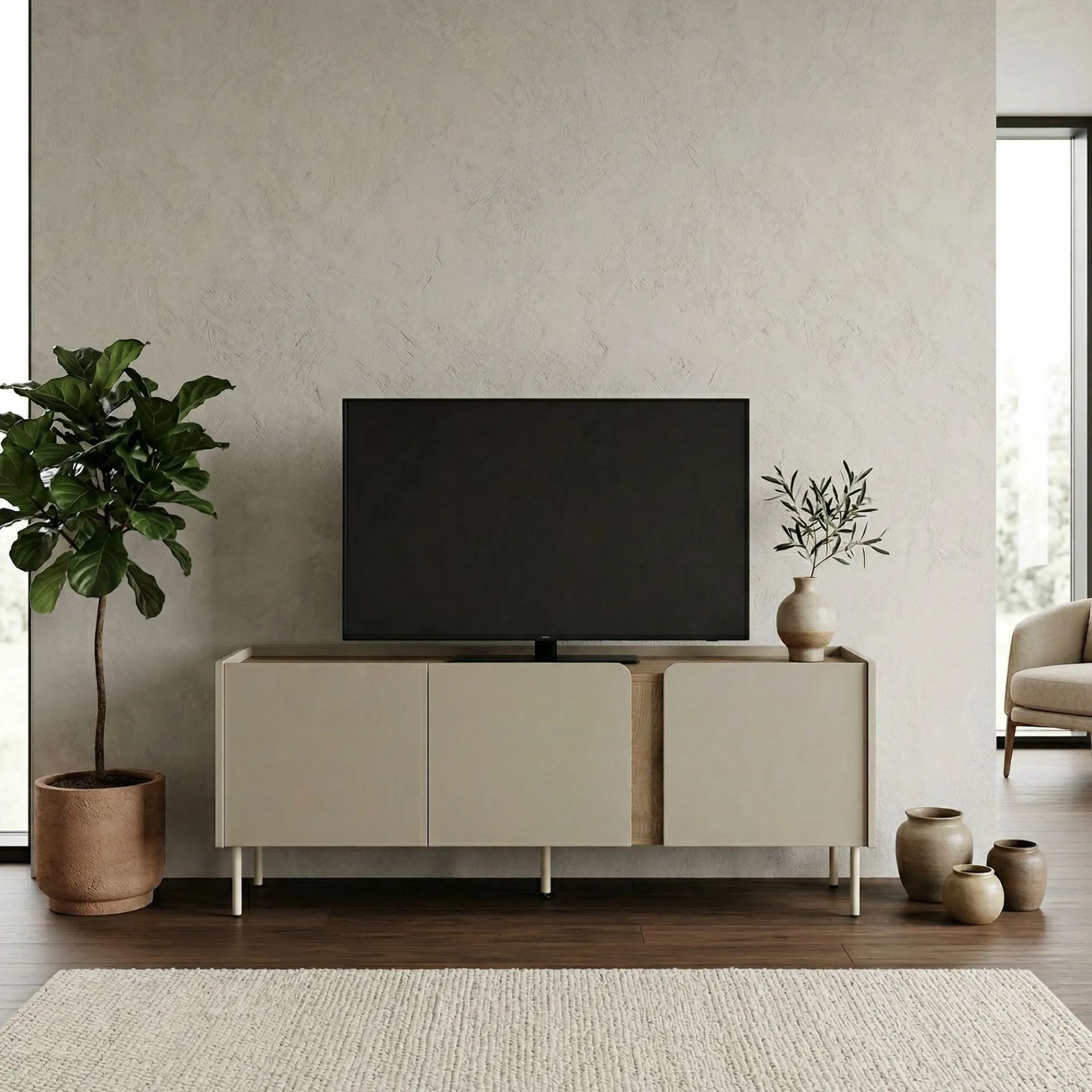 Tv-Benk & Mediabenk-Lomar TV-benk 140x53,9x35,5 cm Sandstein og naturlig eik