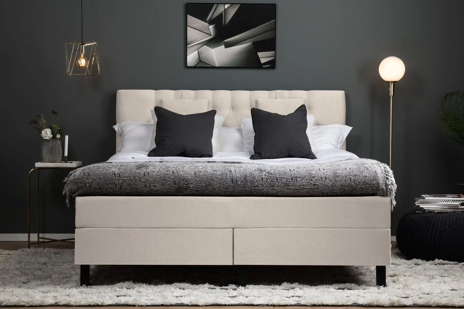 Bedly Lucky Komplett Sengepakke 160x200 Memory Diamant Sengegavl
