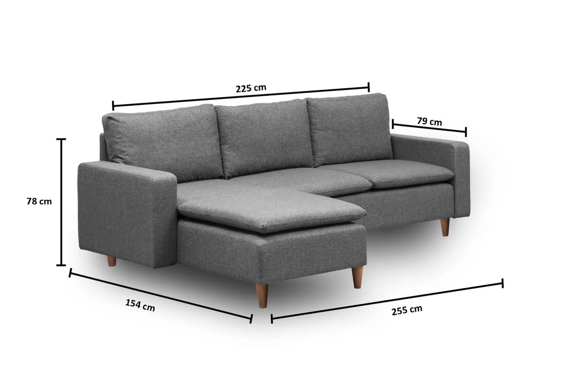 Sofa Med Sjeselong-Lungo Sofa med Sjeselong 4-seter Mørkegrå