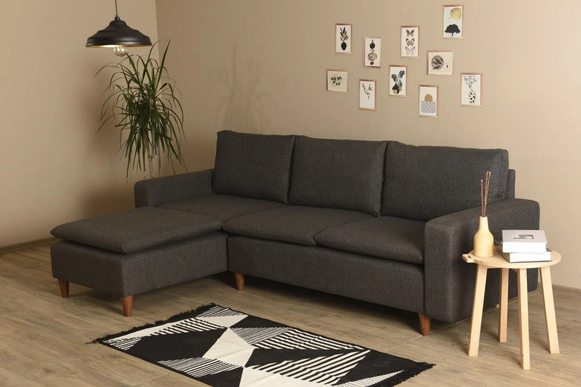 Sofa Med Sjeselong-Lungo Sofa med Sjeselong 4-seter Mørkegrå