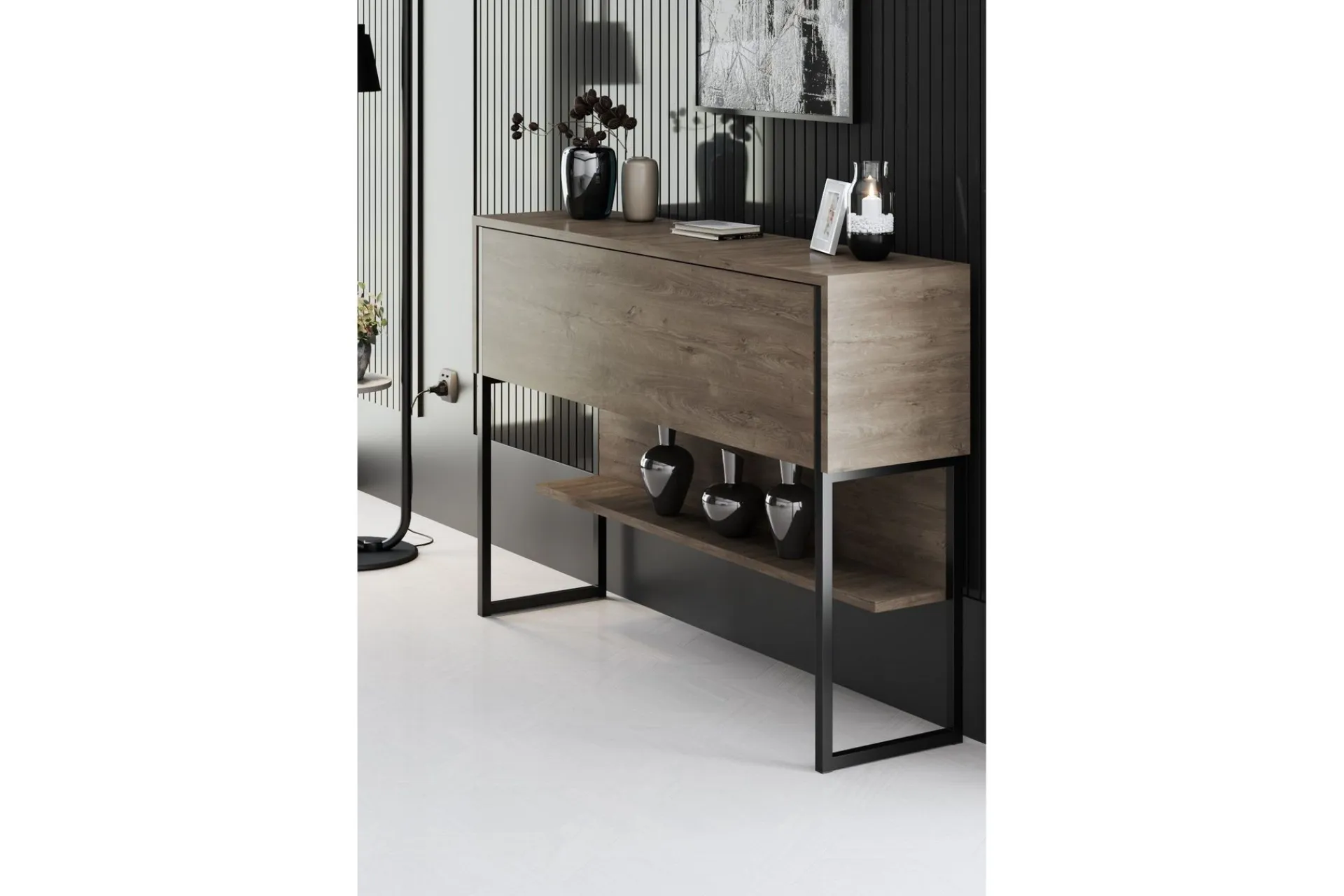 Kommode|Gangoppbevaring-Luxe Kommode 120 cm Svart,Valnöt