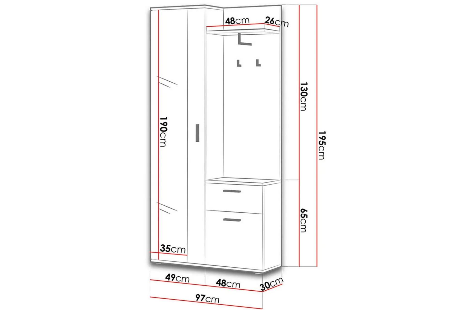 Lux Garderobe 97x30x195 cm