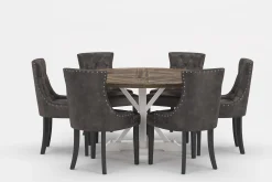 Bloomington Spisegrupper-Lyon Premium Spisegruppe Rund 150 cm+6 stk Tuva Spisestoler Grå/Brun