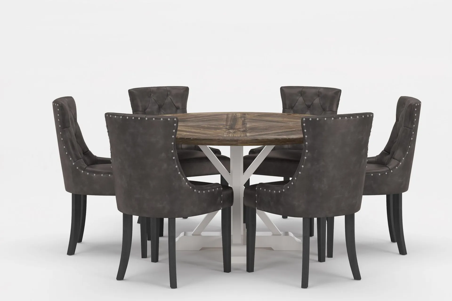 Bloomington Spisegrupper-Lyon Premium Spisegruppe Rund 150 cm+6 stk Tuva Spisestoler Grå/Brun