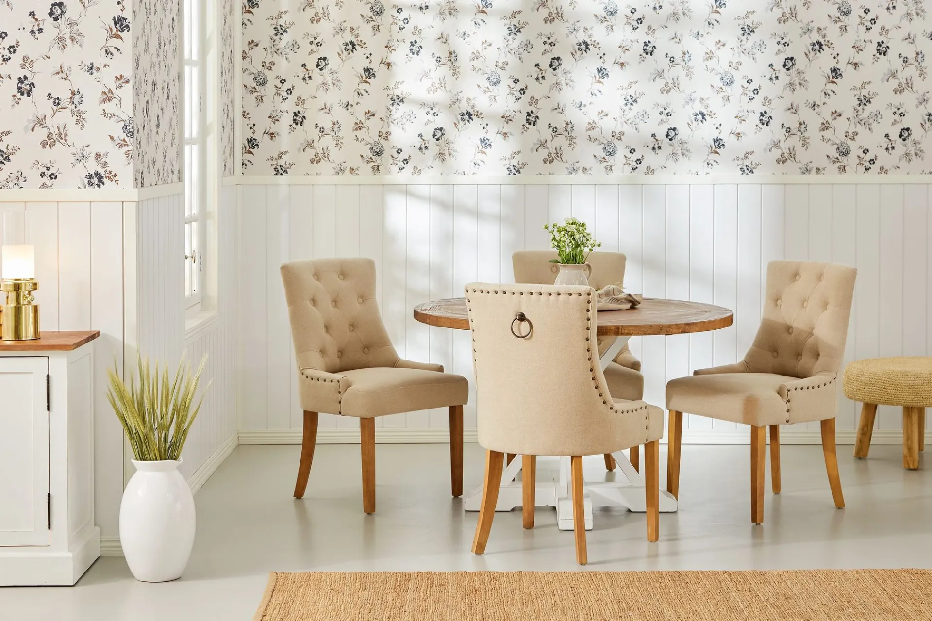 Bloomington Spisegrupper-Lyon Spisegruppe Rund med 4 Viktoria Lenestoler Beige