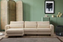 Sofa Med Sjeselong-Makhan Sofa med Sjeselong 3-seter Beige