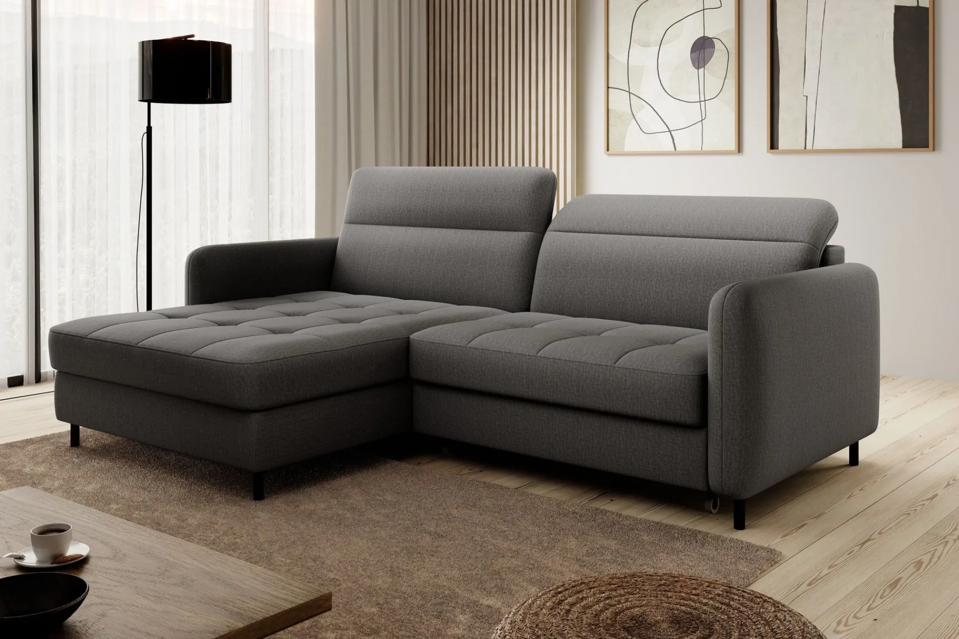 Sovesofaer-Manoti 3-seters Sovesofa m. Divan med Oppbevaring Grey