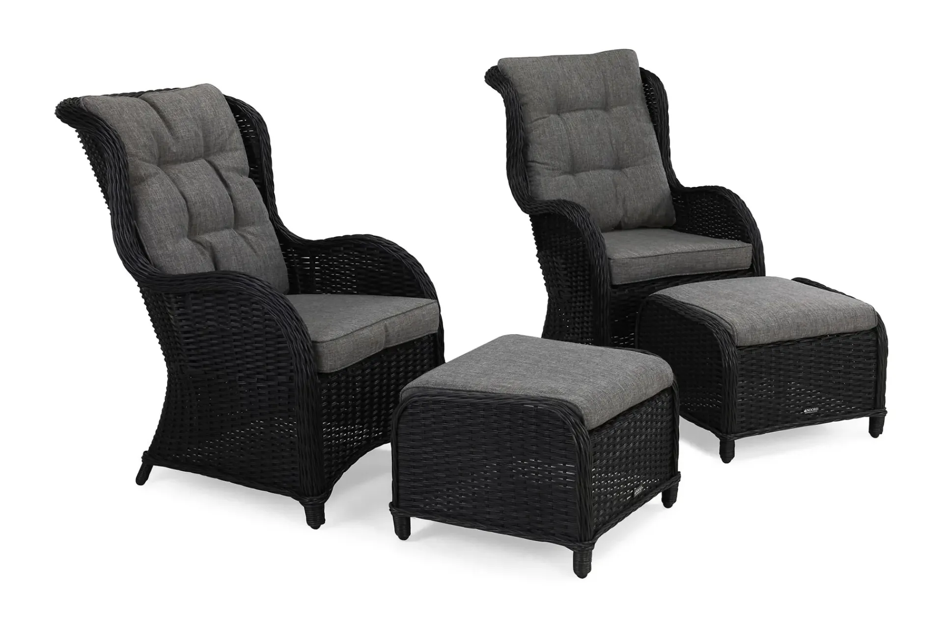deNoord Balkongmøbler|Balkongsofaer-Marcus Ørelapplenestol med Fotskammel m Pute 2-pk Grey