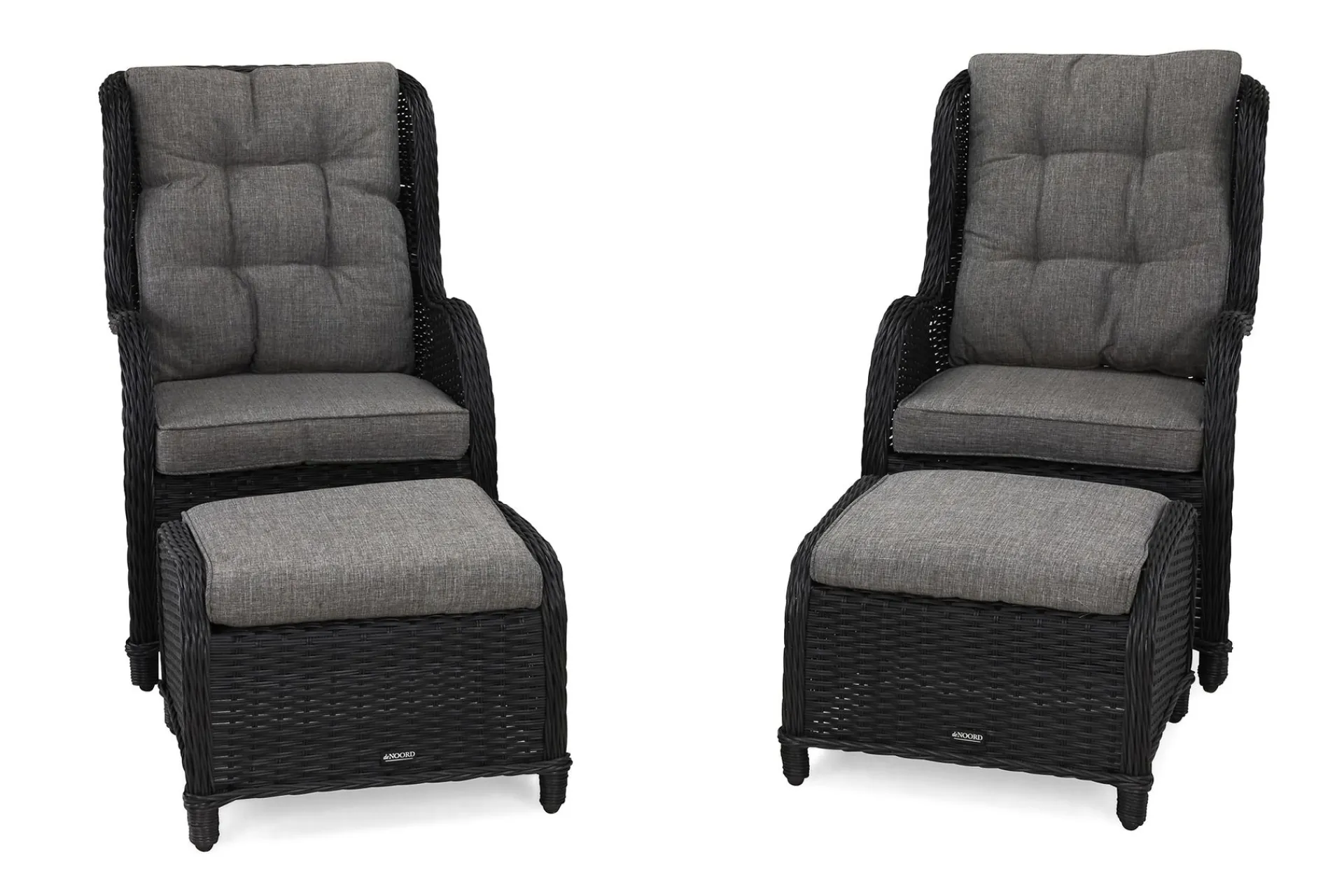deNoord Balkongmøbler|Balkongsofaer-Marcus Ørelapplenestol med Fotskammel m Pute 2-pk Grey