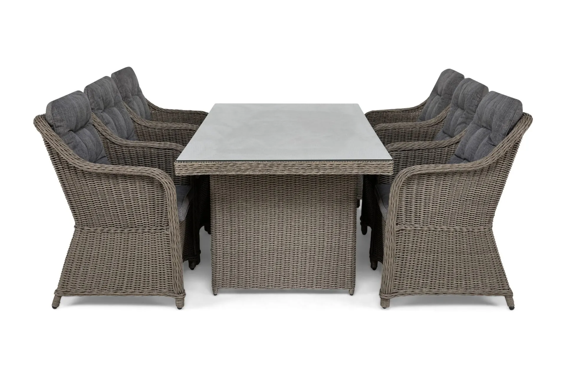 deNoord Spisegrupper Hage|Puteoppbevaring & Møbelbeskyttelse-Marcus Spisegruppe 200 + 6 Lenetoler m Pute Beige,Grey