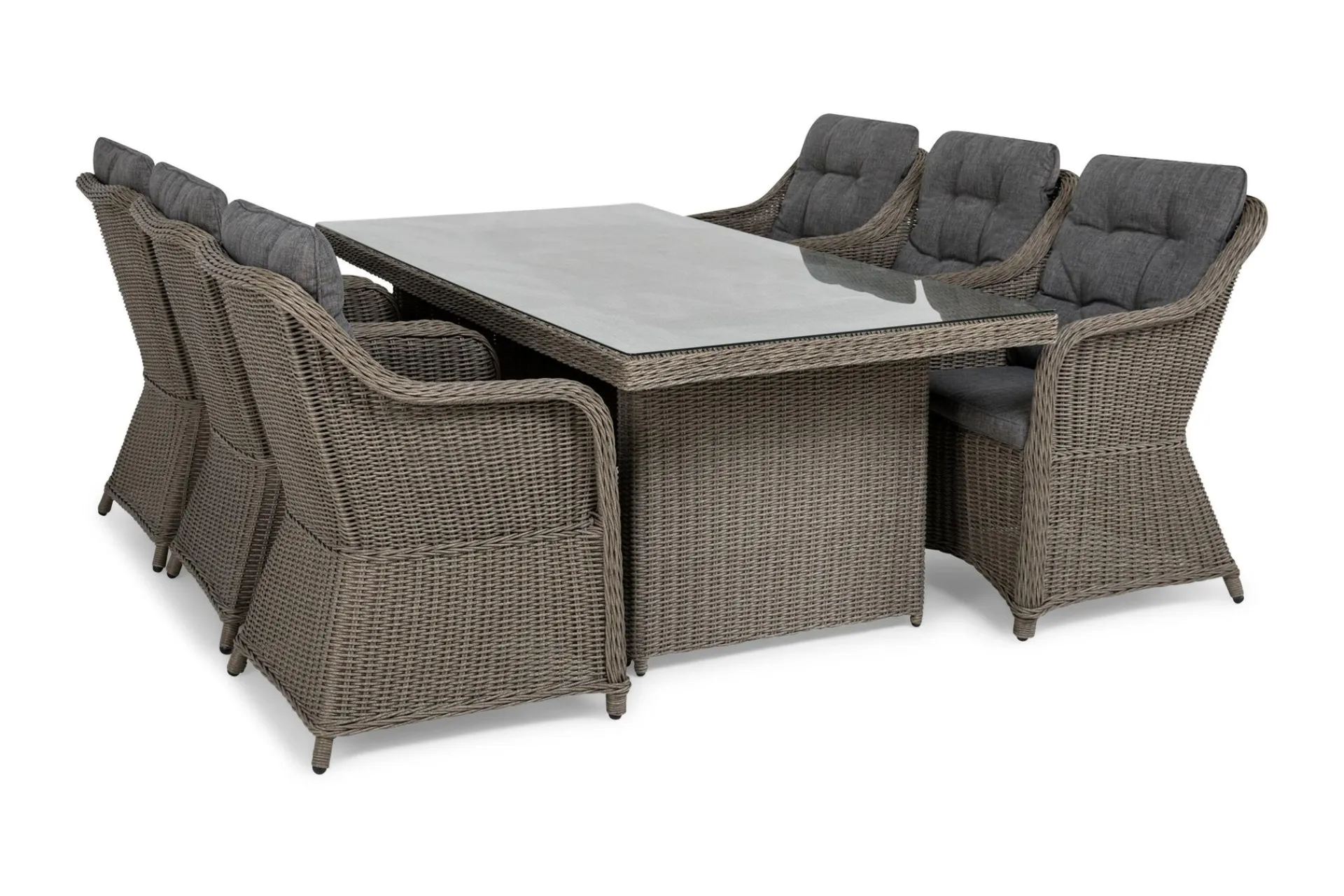 deNoord Spisegrupper Hage|Puteoppbevaring & Møbelbeskyttelse-Marcus Spisegruppe 200 + 6 Lenetoler m Pute Beige,Grey