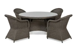 deNoord Marcus Spisegruppe 140 Rund + 4 Light Lenestoler m Pute