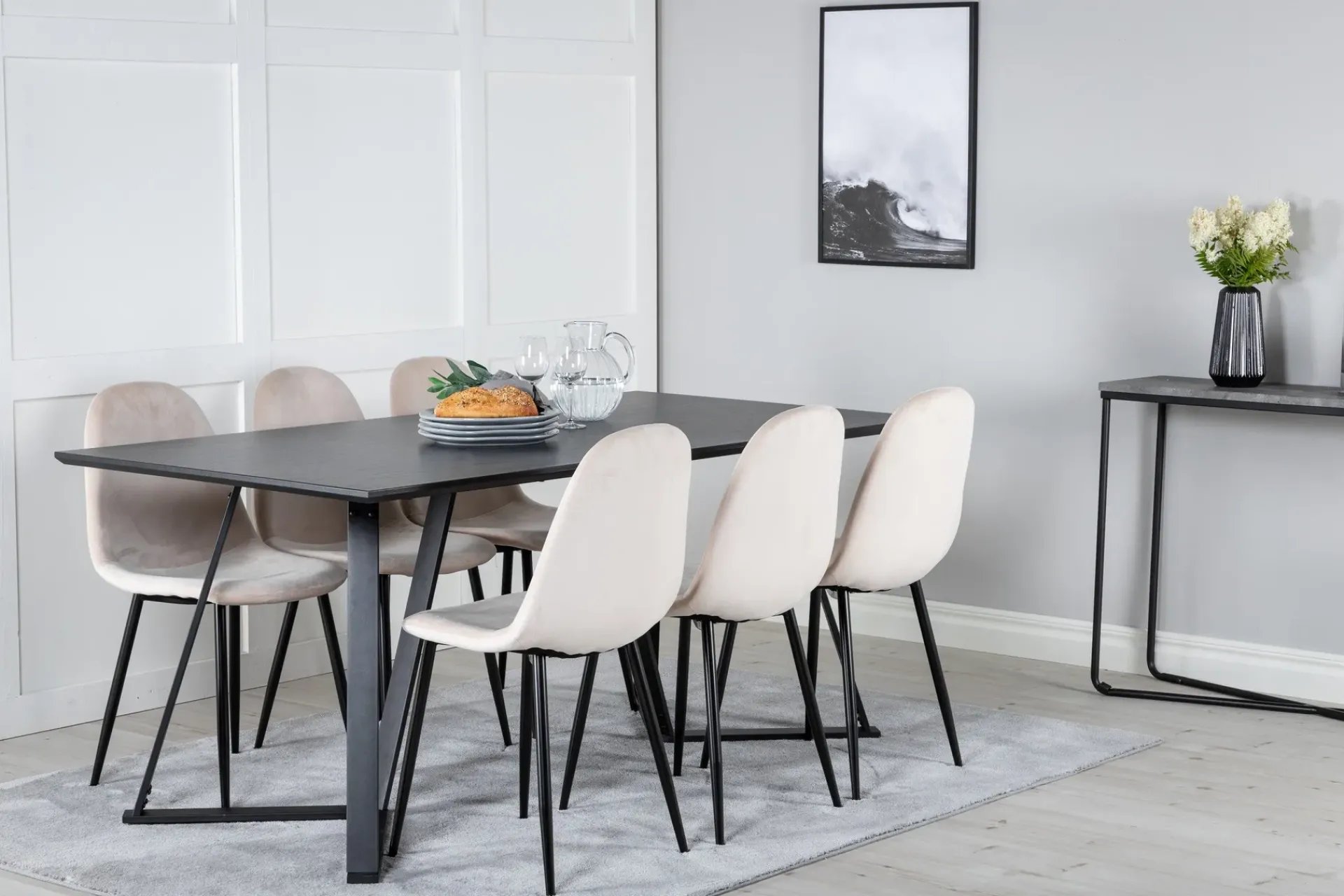 Venture Home Spisegrupper-Marina Spisegruppe 180 cm Rektangulær med 6 Polar Stoler Beige,Svart