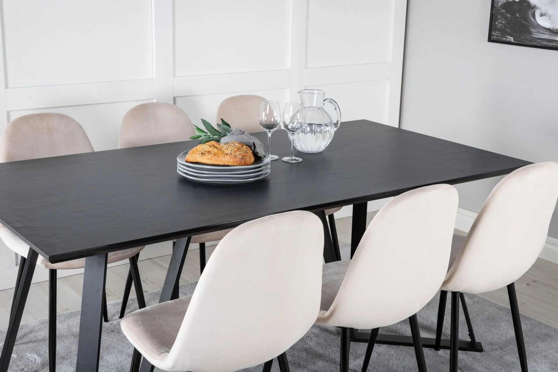 Venture Home Spisegrupper-Marina Spisegruppe 180 cm Rektangulær med 6 Polar Stoler Beige,Svart