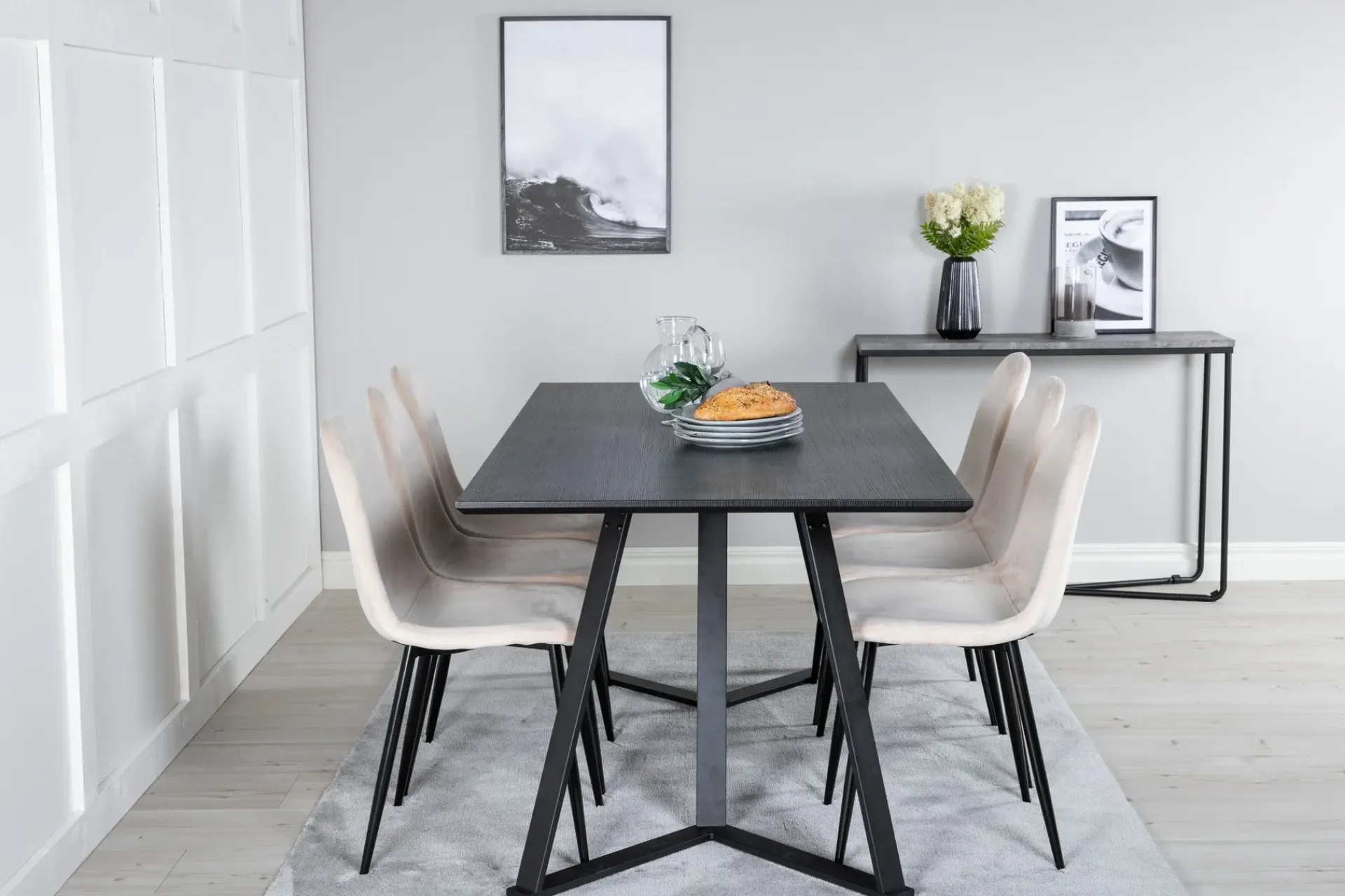 Venture Home Spisegrupper-Marina Spisegruppe 180 cm Rektangulær med 6 Polar Stoler Beige,Svart
