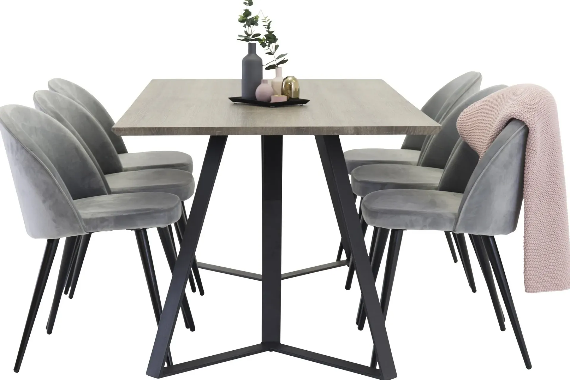 Venture Home Spisegrupper-Marina Spisegruppe 180 cm Rektangulært med 6 Velvet Fløyel Spisestoler Svart,Grey