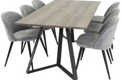 Venture Home Spisegrupper-Marina Spisegruppe 180 cm Rektangulært med 6 Velvet Fløyel Spisestoler Svart,Grey