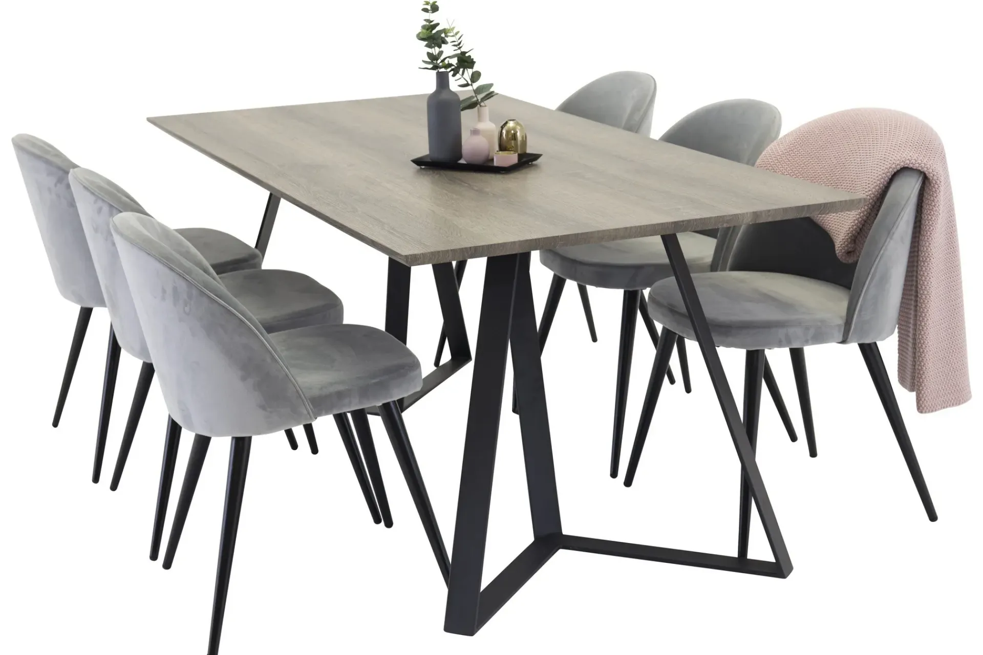 Venture Home Spisegrupper-Marina Spisegruppe 180 cm Rektangulært med 6 Velvet Fløyel Spisestoler Svart,Grey