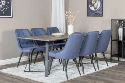 Venture Home Spisegrupper-Marina Spisegruppe 180 cm Rektangulær med 6 Velvet Stoler Svart,Blå,Grey