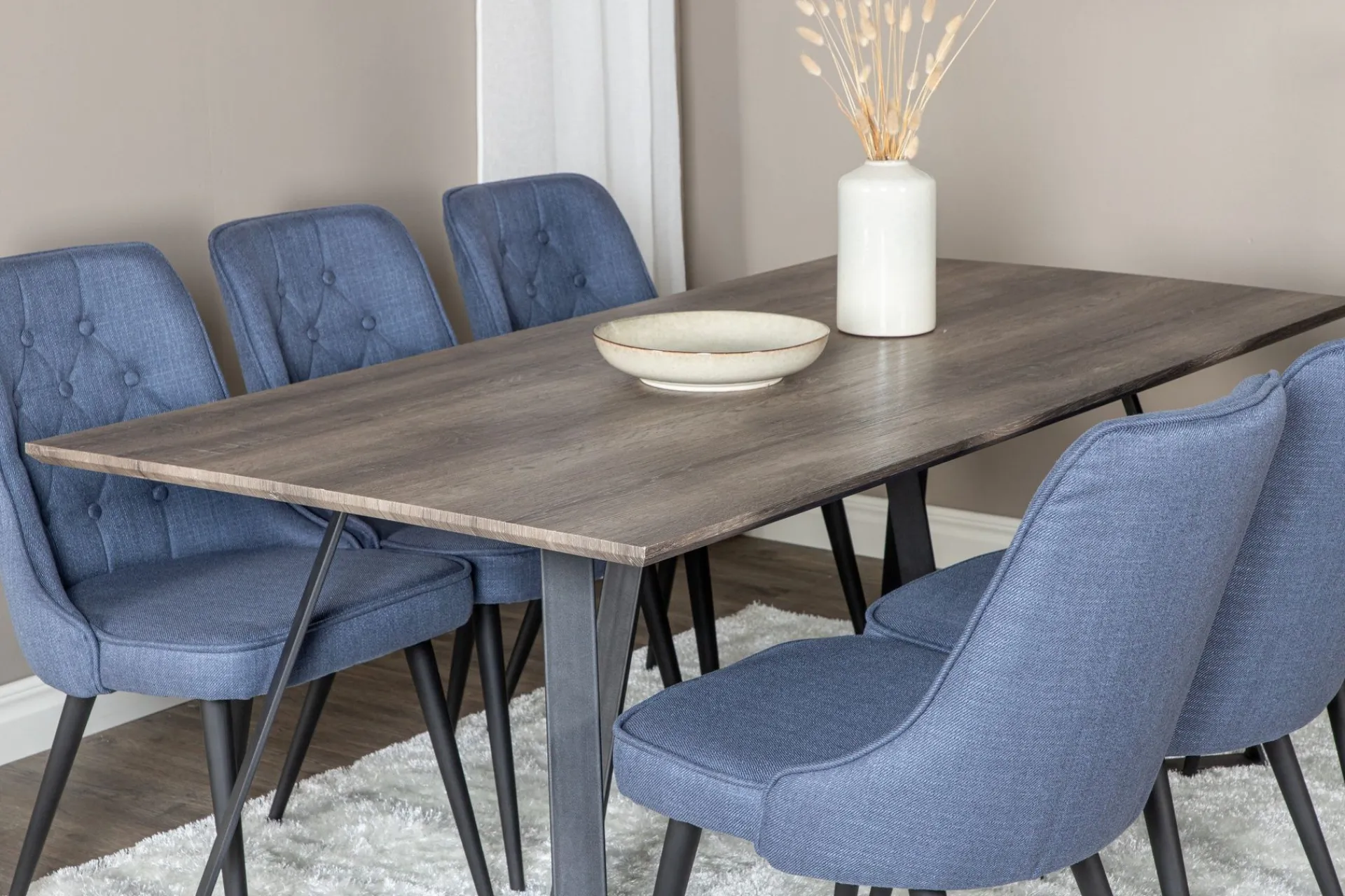 Venture Home Spisegrupper-Marina Spisegruppe 180 cm Rektangulær med 6 Velvet Stoler Svart,Blå,Grey