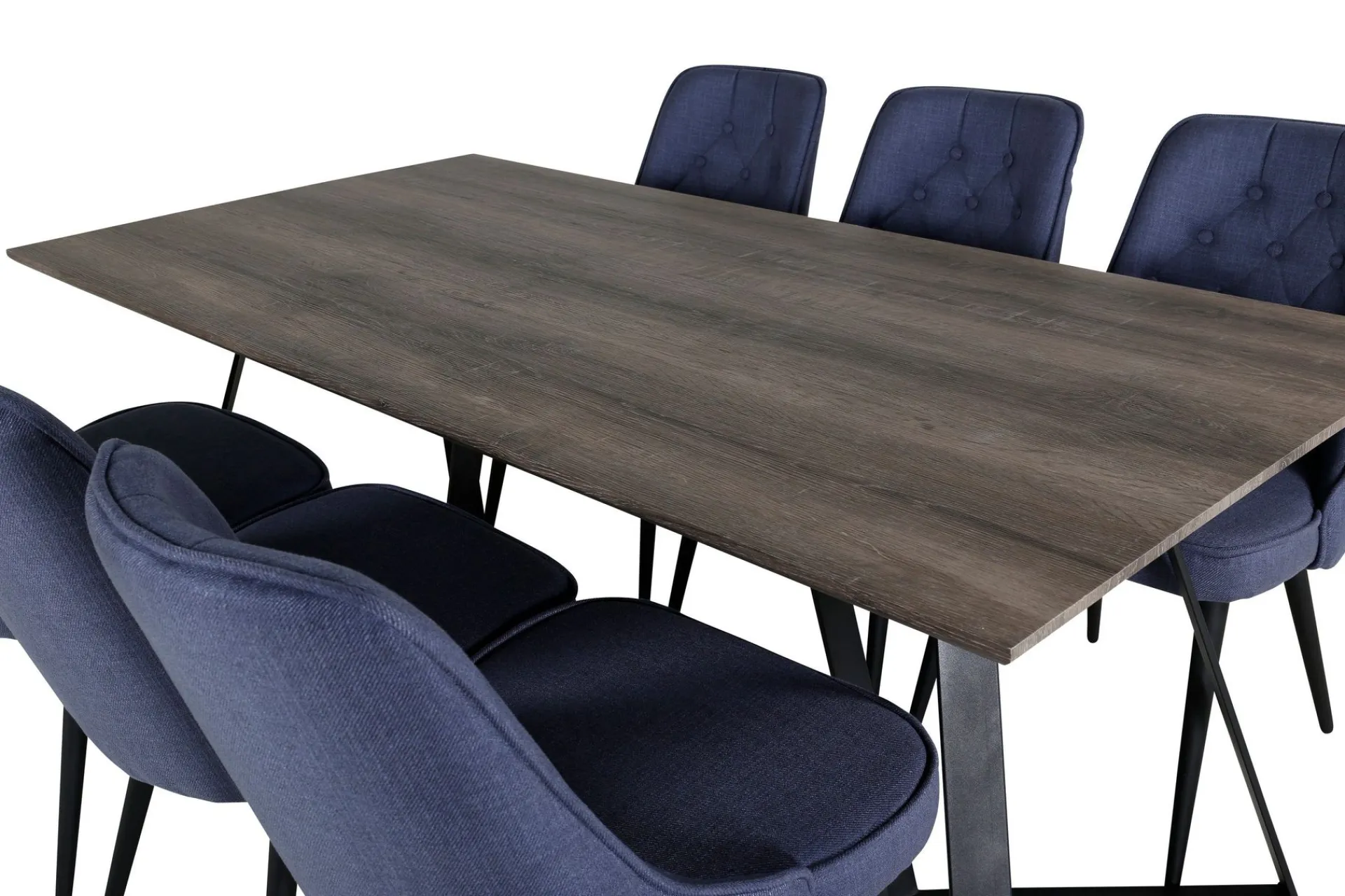 Venture Home Spisegrupper-Marina Spisegruppe 180 cm Rektangulær med 6 Velvet Stoler Svart,Blå,Grey