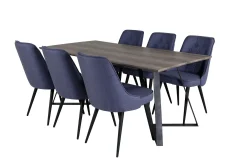 Venture Home Spisegrupper-Marina Spisegruppe 180 cm Rektangulær med 6 Velvet Stoler Svart,Blå,Grey