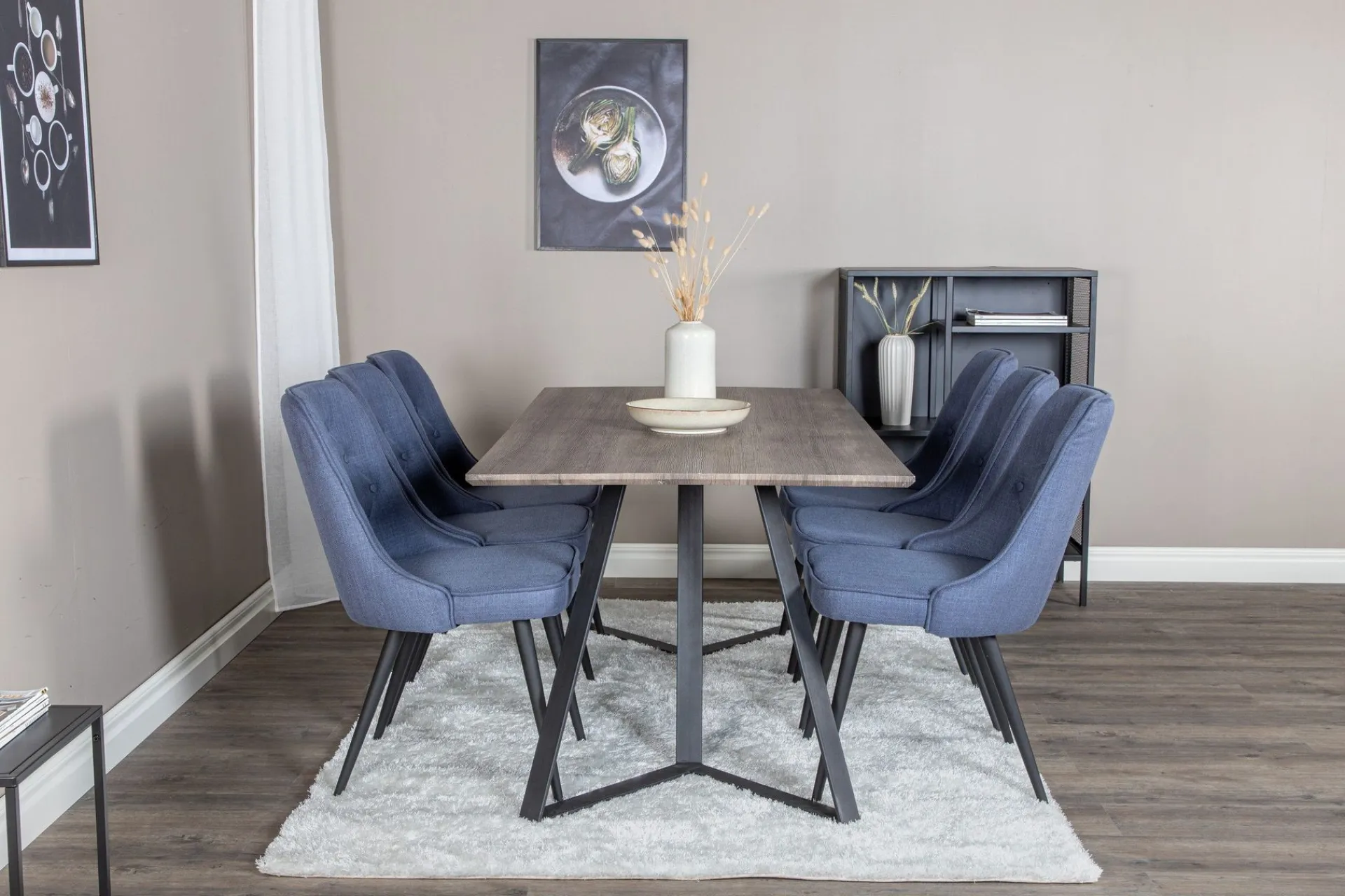 Venture Home Spisegrupper-Marina Spisegruppe 180 cm Rektangulær med 6 Velvet Stoler Svart,Blå,Grey