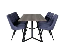 Venture Home Spisegrupper-Marina Spisegruppe 180 cm Rektangulær med 6 Velvet Stoler Svart,Blå,Grey