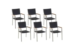 Balkongstoler|Balkongmøbler-Matstol Beliani Grosseto set om 6 Sandbeige/silver/ljust trä Black||Silver Svart,Sølv