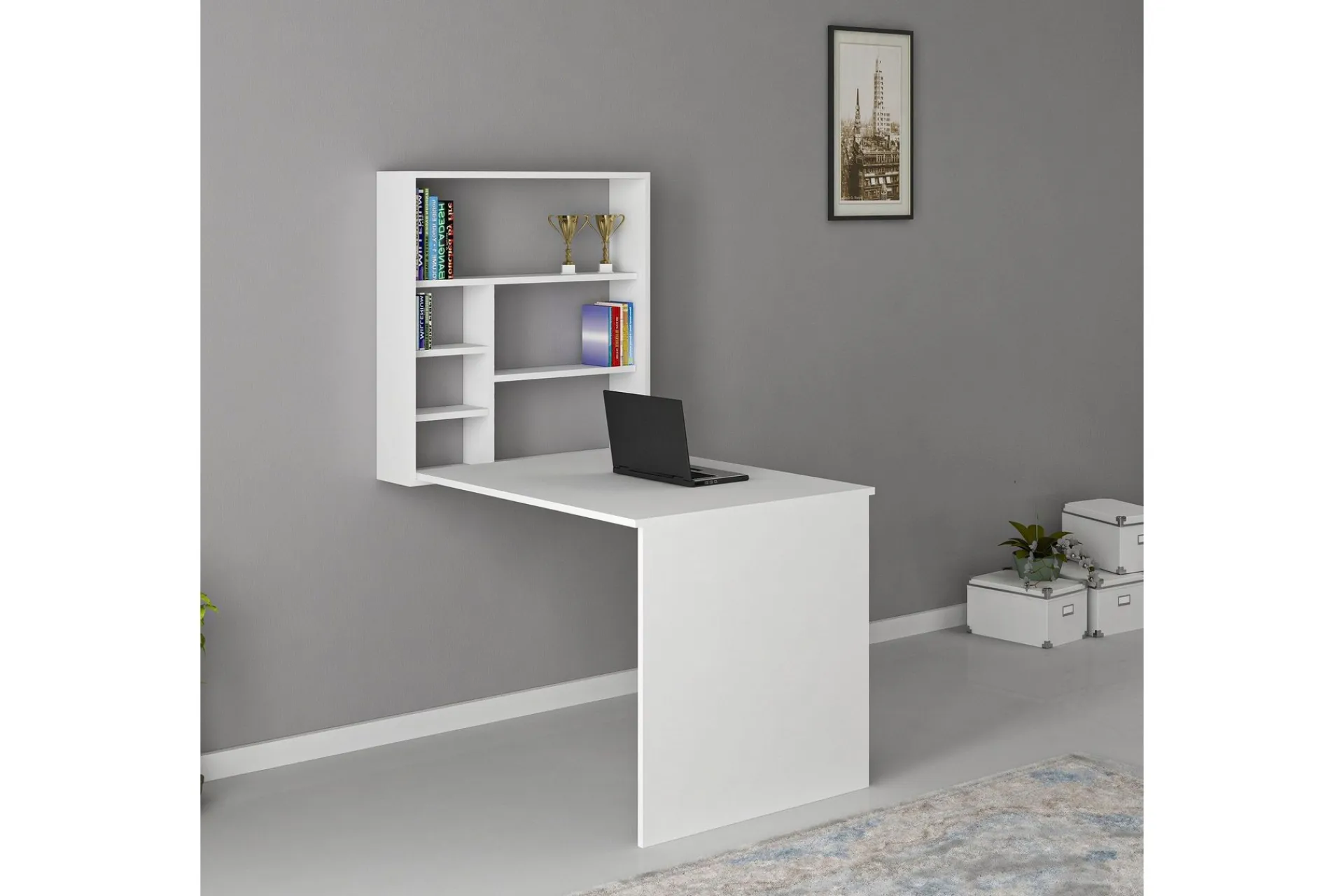 Mcmillan Veggskrivebord 90 cm med Oppbevaringshyller
