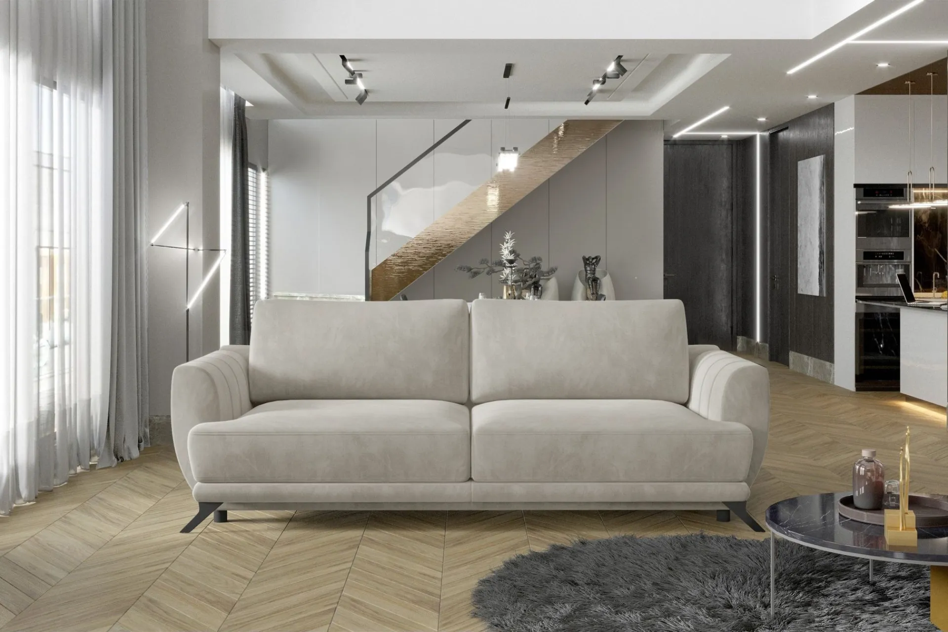 Velour Sofa & Fløyel Sofa-Megis 3-sits Sovesofa Beige