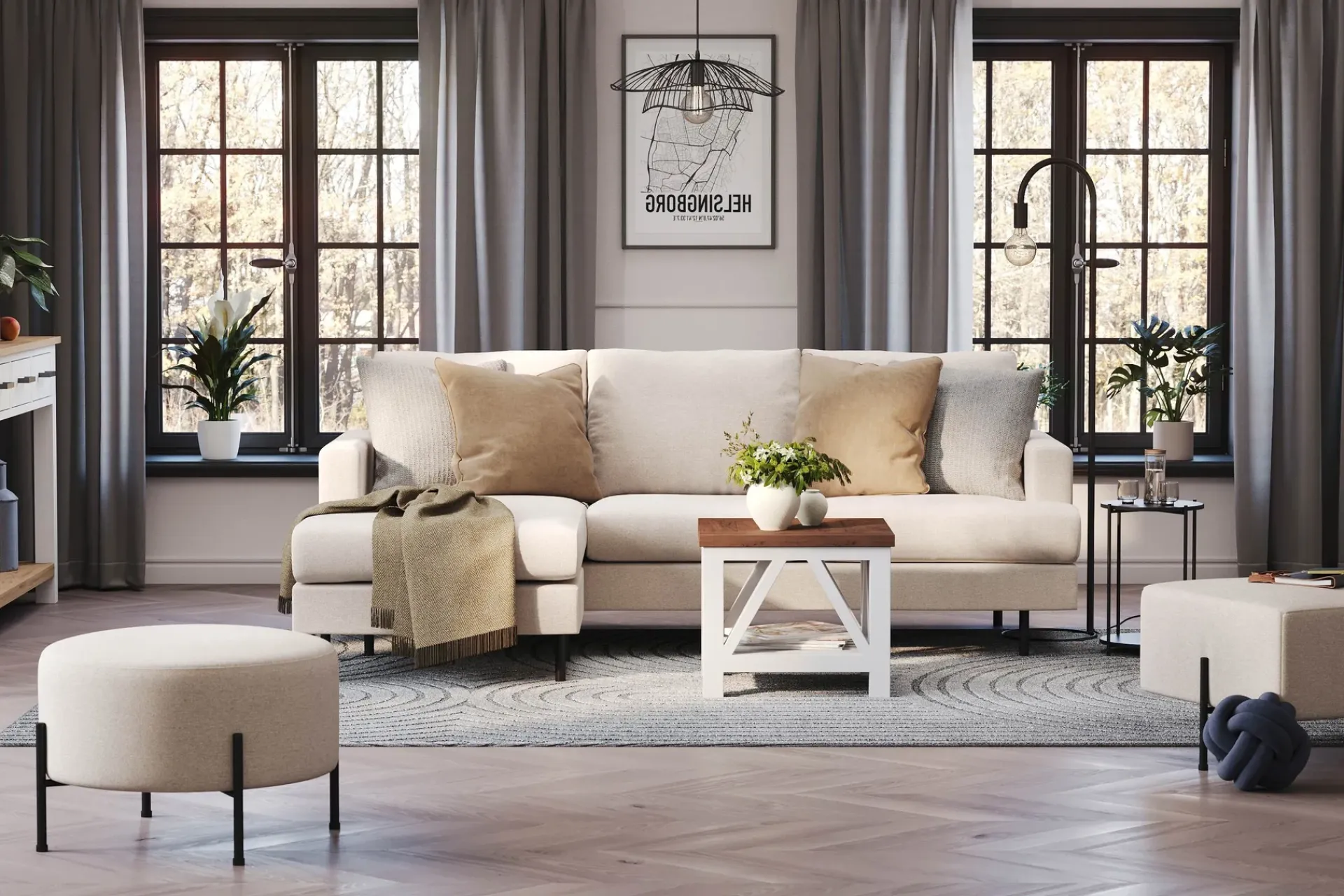 Scandi Days Sofa Med Sjeselong-Menard Compact 3-seters Venstrevendt L-formet Divansofa i Stoff Beige