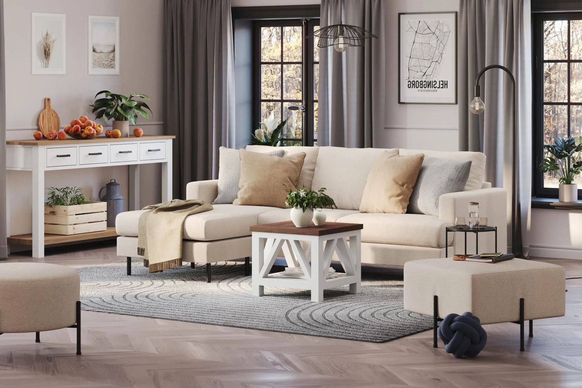 Scandi Days Sofa Med Sjeselong-Menard Compact 3-seters Venstrevendt L-formet Divansofa i Stoff Beige