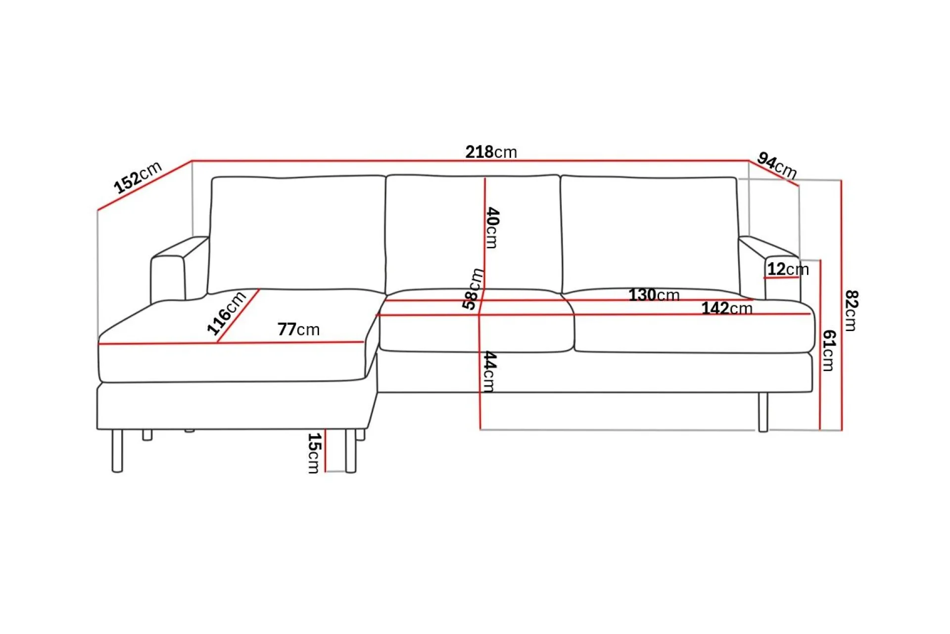Scandi Days Sofa Med Sjeselong-Menard Compact 3-seters Venstrevendt L-formet Divansofa i Stoff Beige