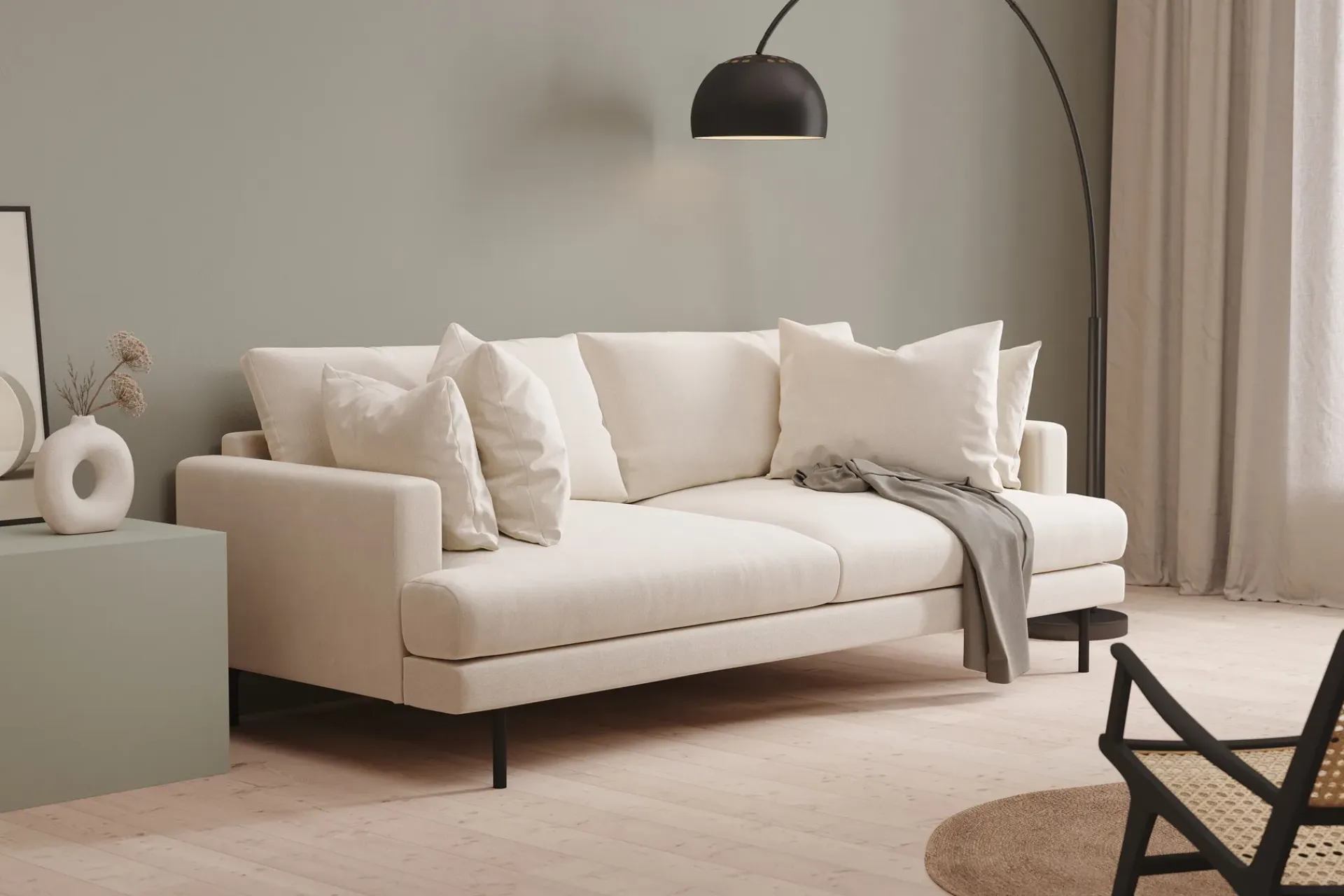 Scandi Days Velour Sofa & Fløyel Sofa-Menard 4-seters Dyp Fløyelssofa Cremehvit