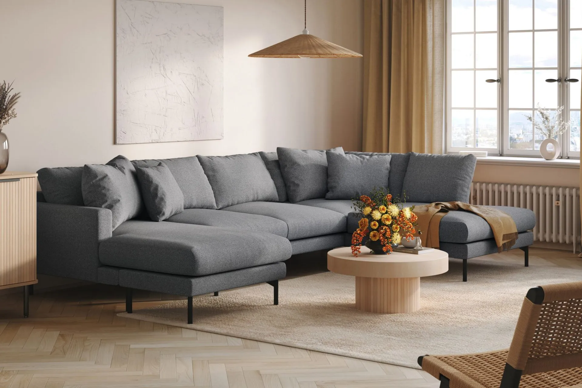 Scandi Days Menard 4-seters Høyrevendt Stor U-formet Dyp Sofa med Divan og Sjeselong i Stoff