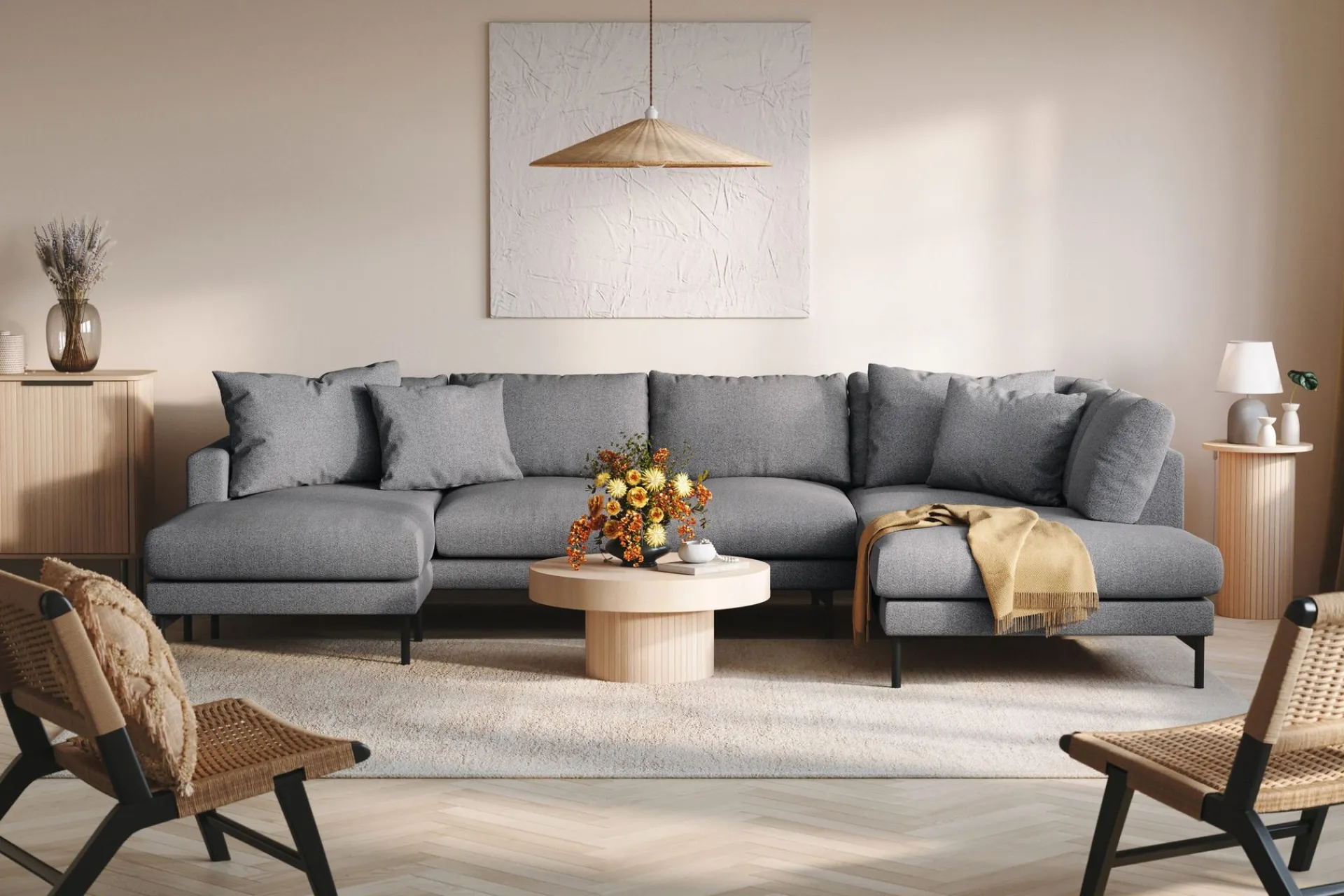 Scandi Days Menard 4-seters Høyrevendt Stor U-formet Dyp Sofa med Divan og Sjeselong i Stoff