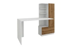 Kontorbord-Merinoz Skrivebord 150 cm med Oppbevaring Hyller + Skuff + S Brun,Hvit