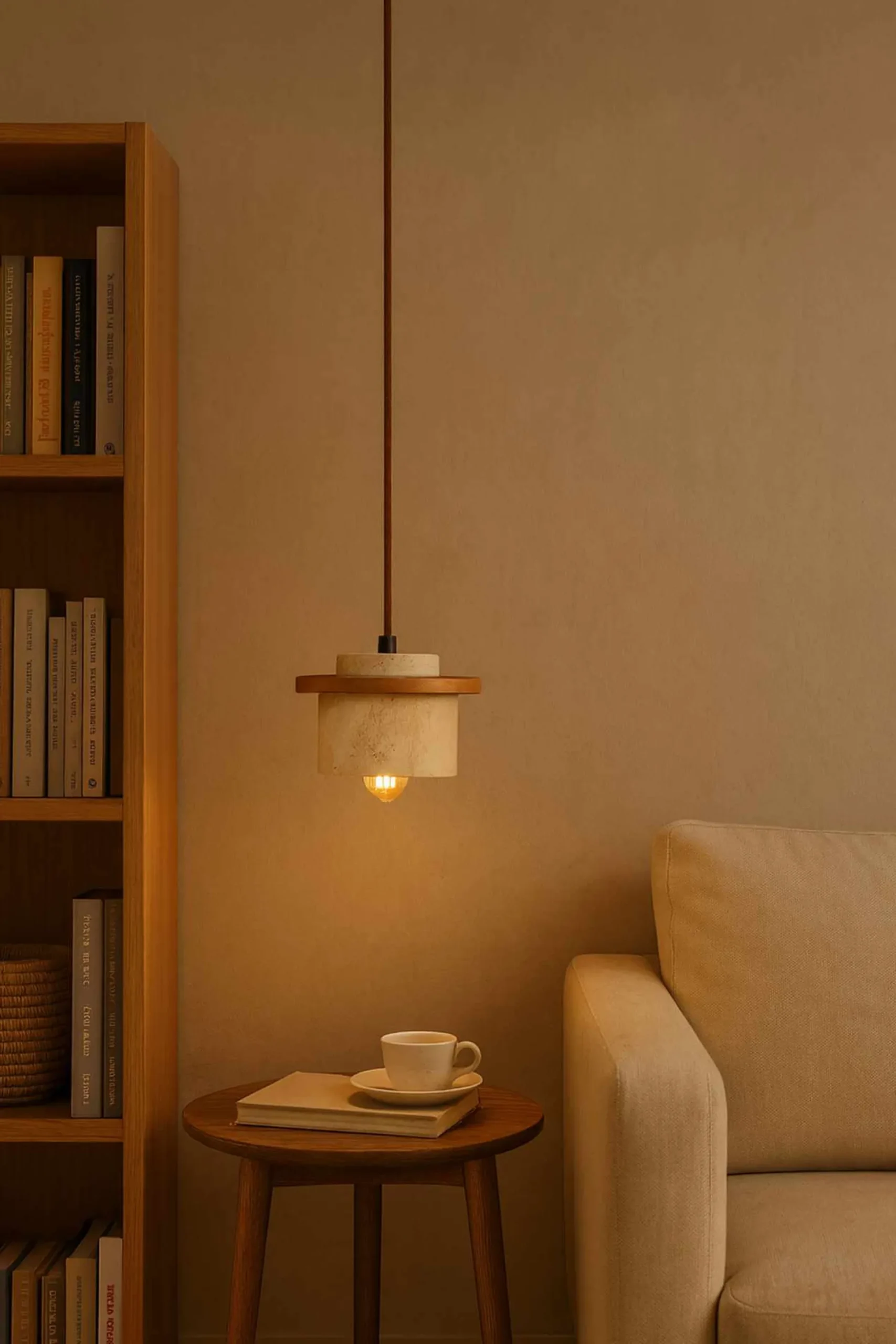 Kjøkkenlampe-Meyros pendellampe Beige og eik