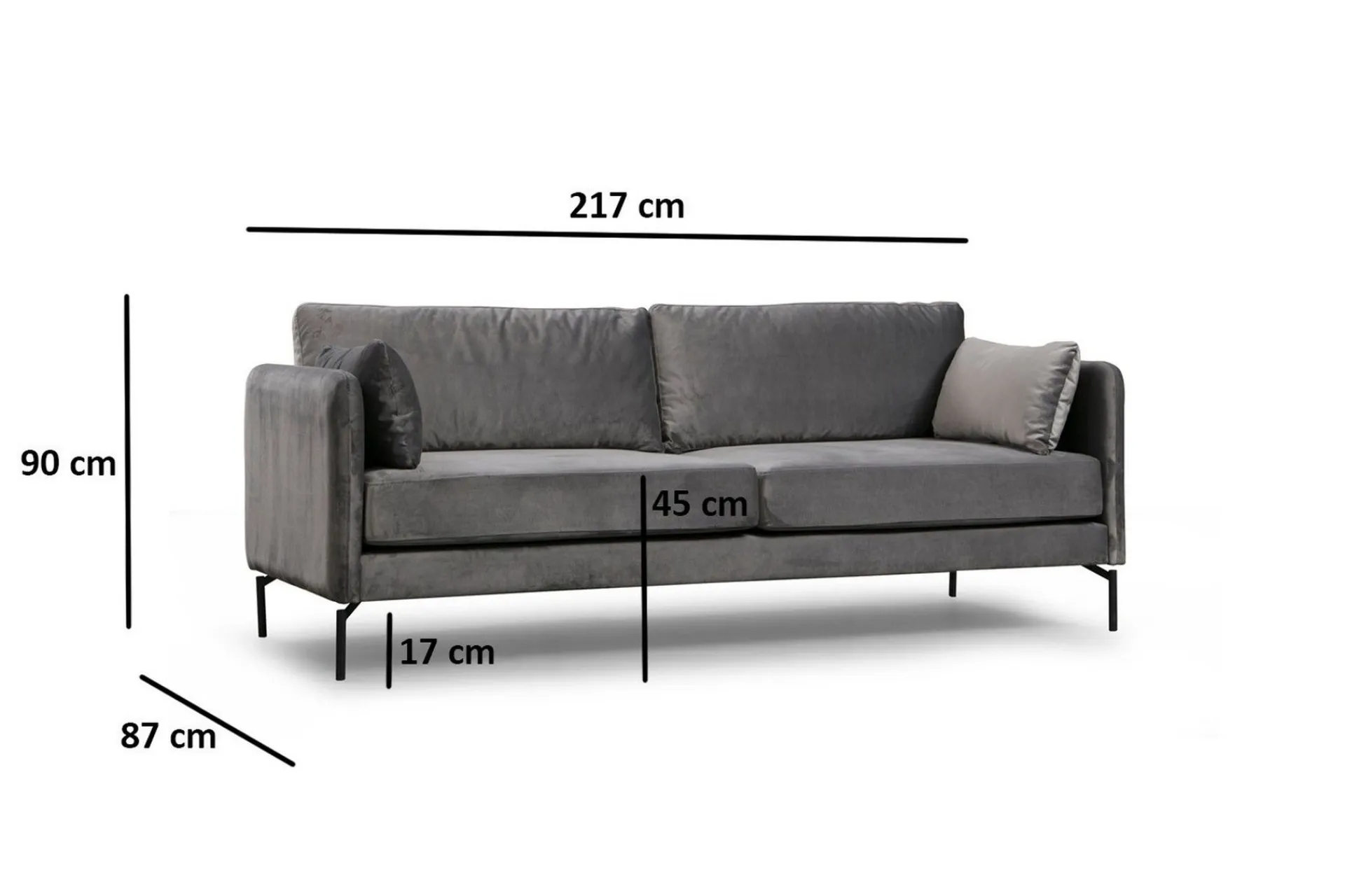 Velour Sofa & Fløyel Sofa-Mezonzo 3-seter Sofa Grey
