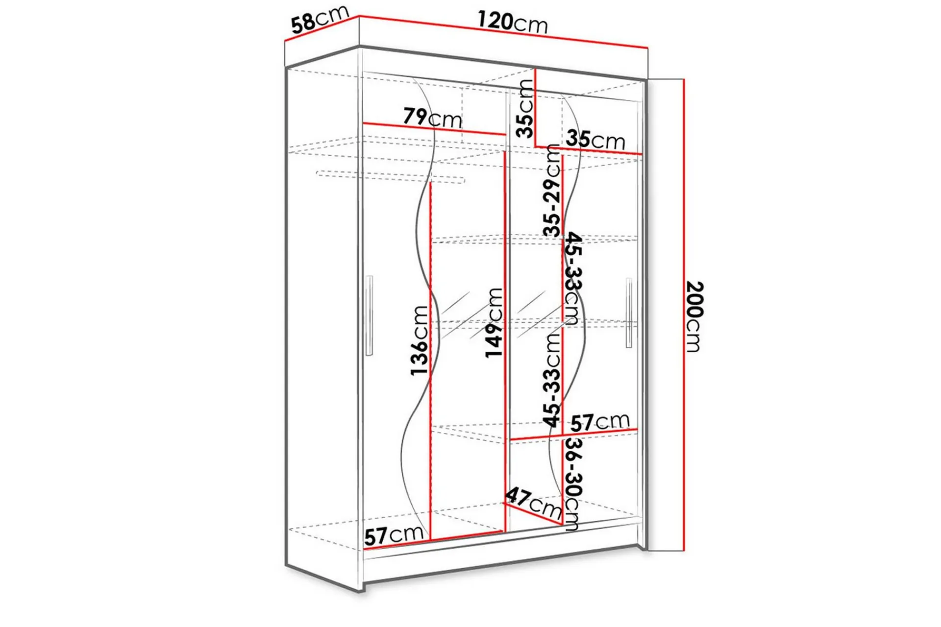 Garderober & Garderobesystem-Miami Garderobe 120x58x200 cm Hvit