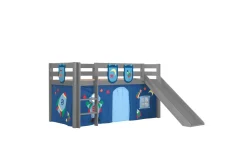 Barneseng & Juniorseng-Middelseng med gardin Pino Astro Grå, Grå, Med sklie, Uten tunnel, 3 Grey